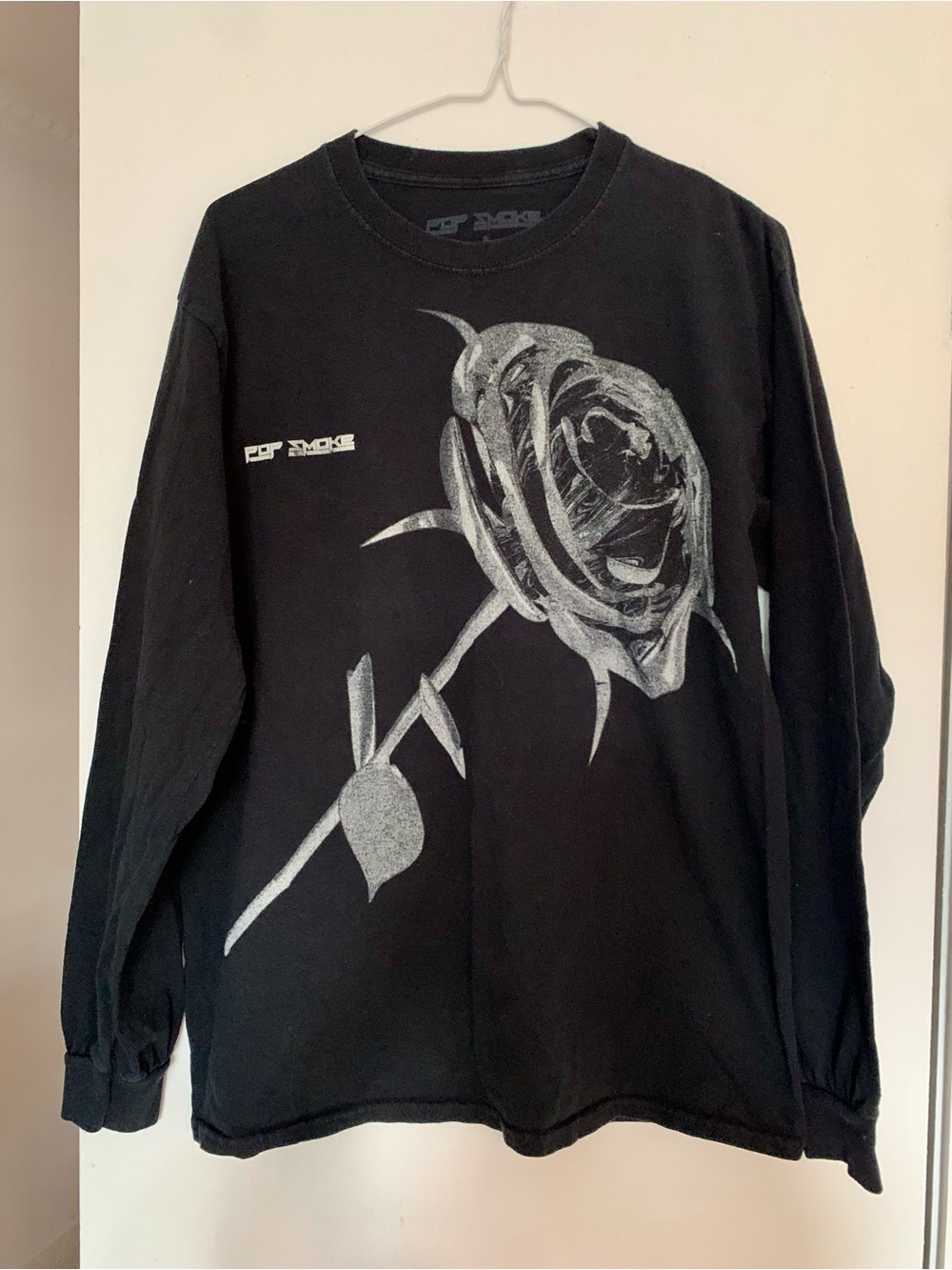 Pop Smoke Official Merch Long Sleeve Rose Graphic T-Shirt in Black Men’s Size S